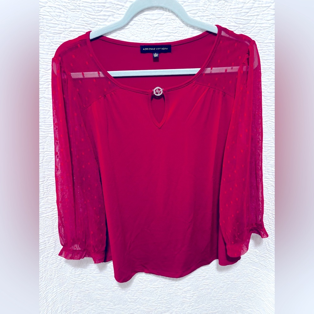 Adrienne Vittadini Women’s dressy blouse with mesh sleeves in red